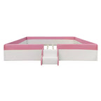 Luxystar Letto a Divano Imbottito in PU King Size con Recinzione e Scale, Rosa+Bianco