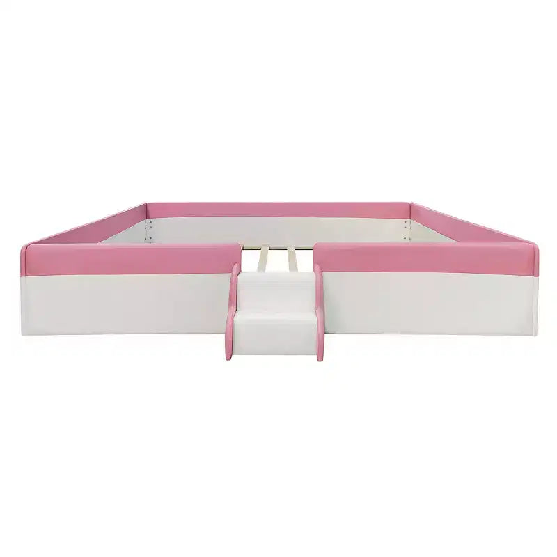 Luxystar Letto a Divano Imbottito in PU King Size con Recinzione e Scale, Rosa+Bianco