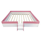 Luxystar Letto a Divano Imbottito in PU King Size con Recinzione e Scale, Rosa+Bianco