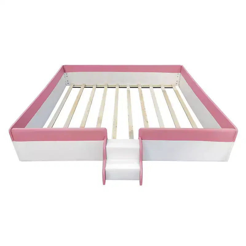 Luxystar Letto a Divano Imbottito in PU King Size con Recinzione e Scale, Rosa+Bianco