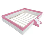 Luxystar Letto a Divano Imbottito in PU King Size con Recinzione e Scale, Rosa+Bianco