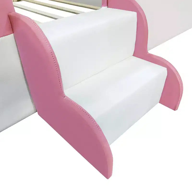 Luxystar Letto a Divano Imbottito in PU King Size con Recinzione e Scale, Rosa+Bianco