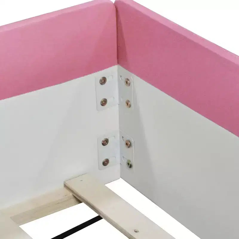 Luxystar Letto a Divano Imbottito in PU King Size con Recinzione e Scale, Rosa+Bianco