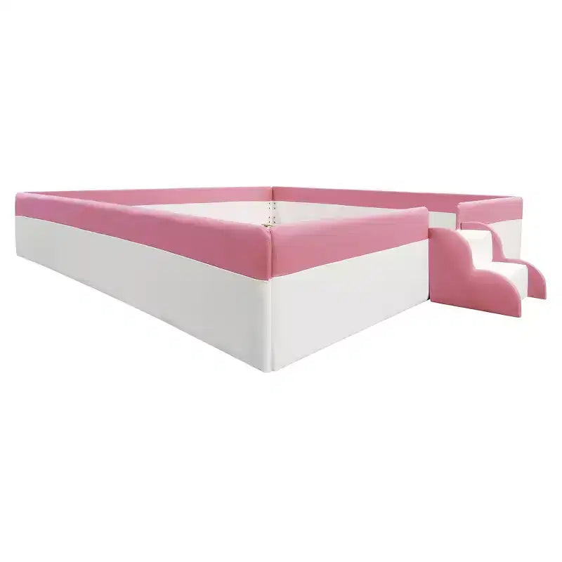 Luxystar Letto a Divano Imbottito in PU King Size con Recinzione e Scale, Rosa+Bianco
