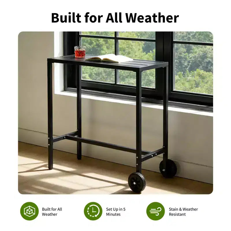 COZONY Tavolo da bar rotante da 39 pollici con ruote e piedini regolabili, tavolo da bancone ad altezza bancone con piano in metallo impermeabile per patio o cucina