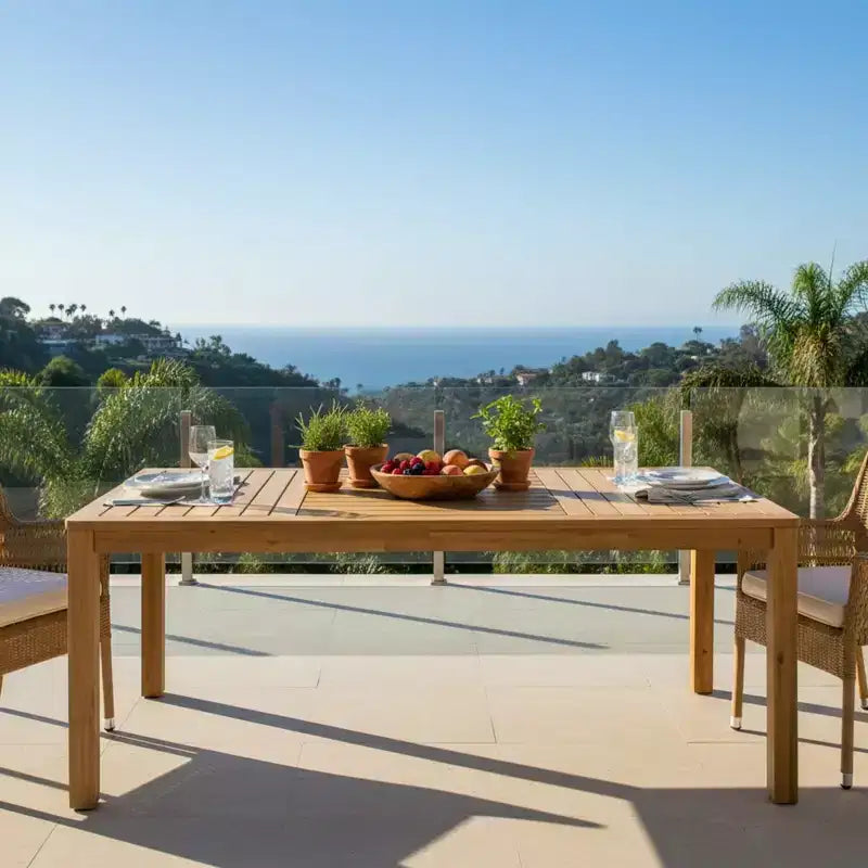 Christopher Knight Home Thitipong Modern Rectangular Patio Slatted Dining Table With Umbrella Hole