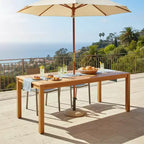Christopher Knight Home Thitipong - Tavolo da pranzo rettangolare moderno da patio con doghe e foro per ombrellone