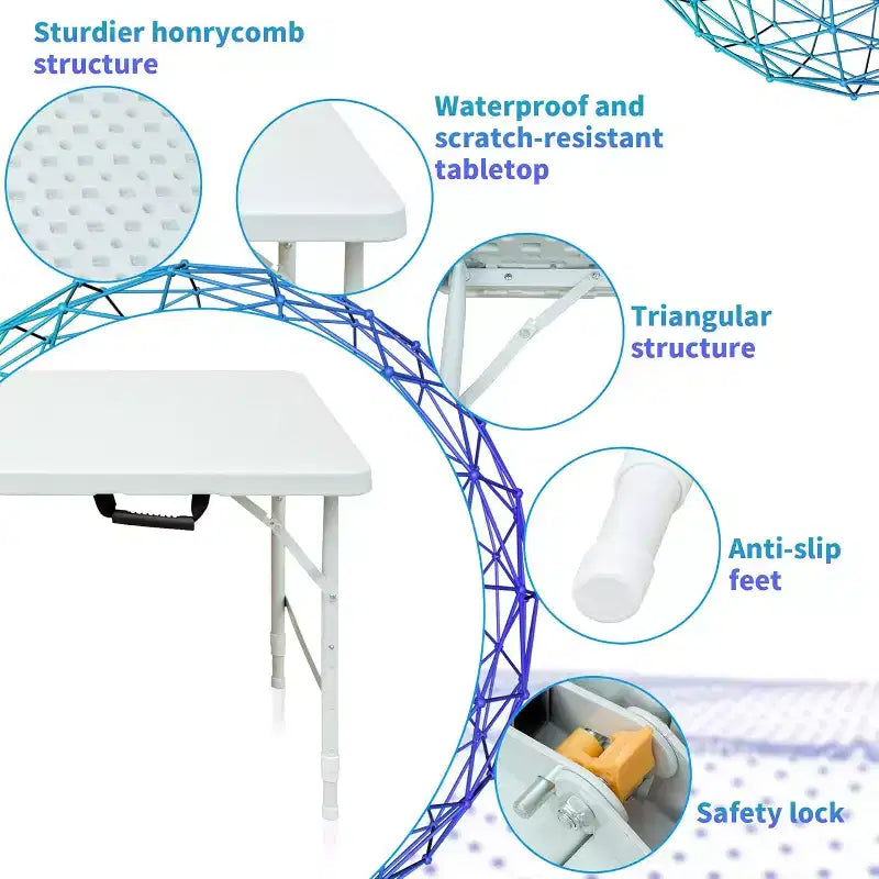 Tavolo Pieghevole, Tavolo Utilità Portatile in Plastica, Impermeabile, Facile da Pulire, Piedini Antiscivolo, Capacità 136 kg, Uso Interno Esterno, Bianco