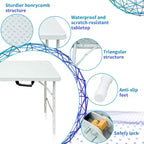 Tavolo Pieghevole, Tavolo Utilità Portatile in Plastica, Impermeabile, Facile da Pulire, Piedini Antiscivolo, Capacità 136 kg, Uso Interno Esterno, Bianco