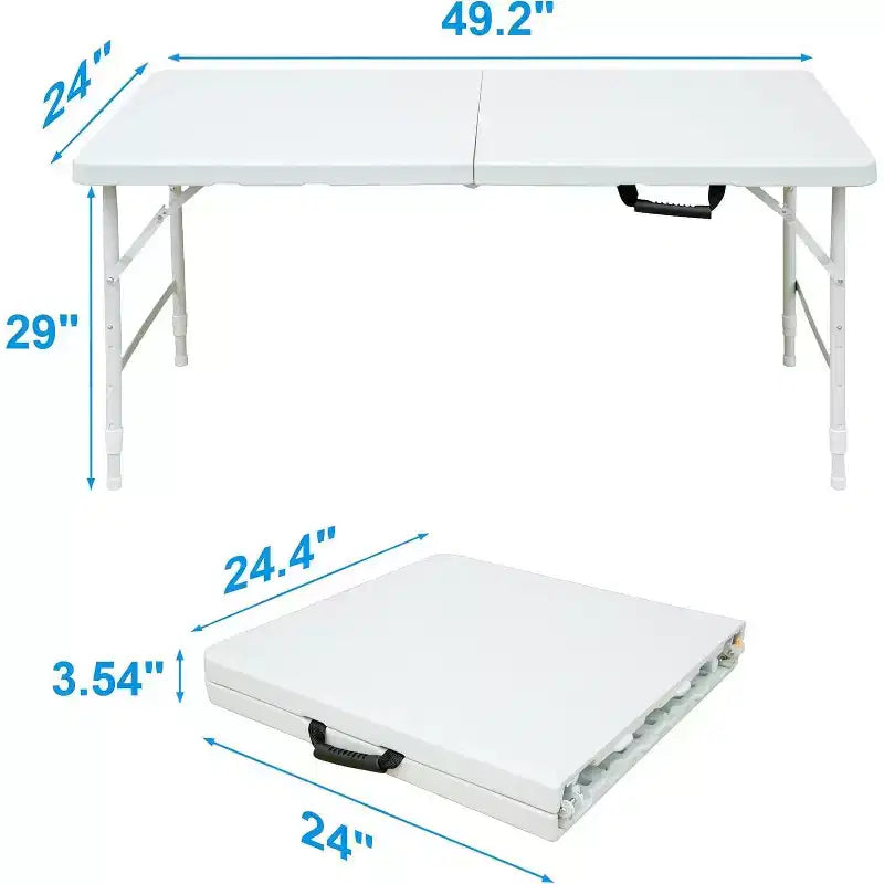 Tavolo Pieghevole, Tavolo Utilità Portatile in Plastica, Impermeabile, Facile da Pulire, Piedini Antiscivolo, Capacità 136 kg, Uso Interno Esterno, Bianco