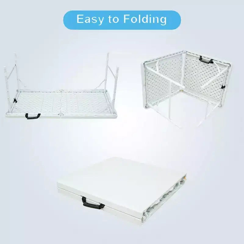 Tavolo Pieghevole, Tavolo Utilità Portatile in Plastica, Impermeabile, Facile da Pulire, Piedini Antiscivolo, Capacità 136 kg, Uso Interno Esterno, Bianco