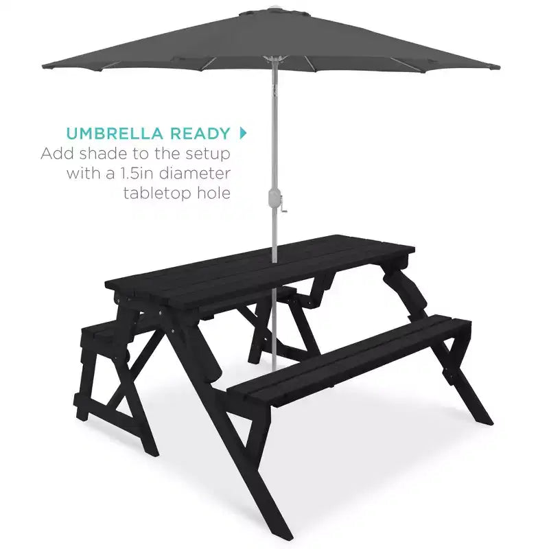 Best Choice Products Tavolo da Picnic/Panca da Giardino in Legno 2-in-1 Trasformabile da Esterno con Foro per Ombrellone - Naturale