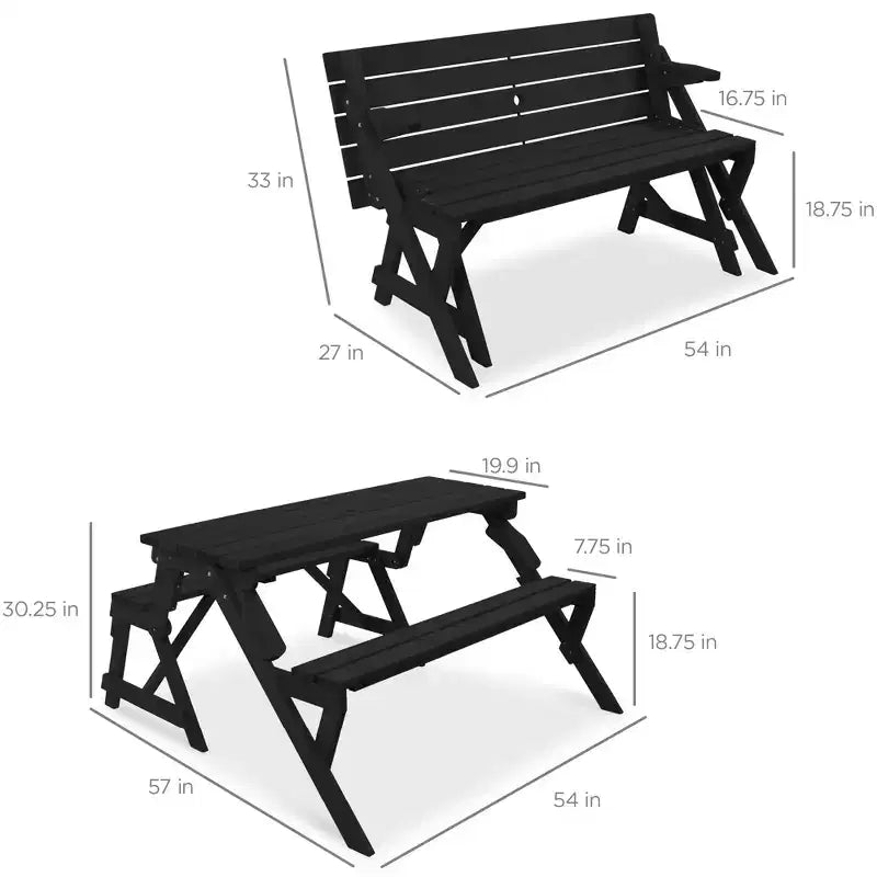Best Choice Products Tavolo da Picnic/Panca da Giardino in Legno 2-in-1 Trasformabile da Esterno con Foro per Ombrellone - Naturale