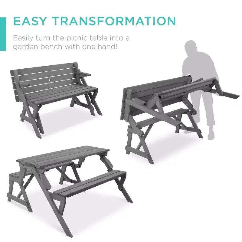 Best Choice Products Tavolo da Picnic/Panca da Giardino in Legno 2-in-1 Trasformabile da Esterno con Foro per Ombrellone - Naturale