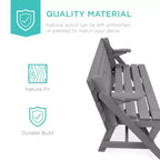 Best Choice Products Tavolo da Picnic/Panca da Giardino in Legno 2-in-1 Trasformabile da Esterno con Foro per Ombrellone - Naturale