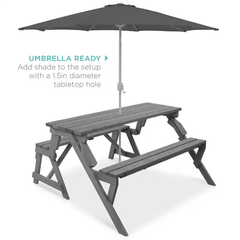 Best Choice Products Tavolo da Picnic/Panca da Giardino in Legno 2-in-1 Trasformabile da Esterno con Foro per Ombrellone - Naturale