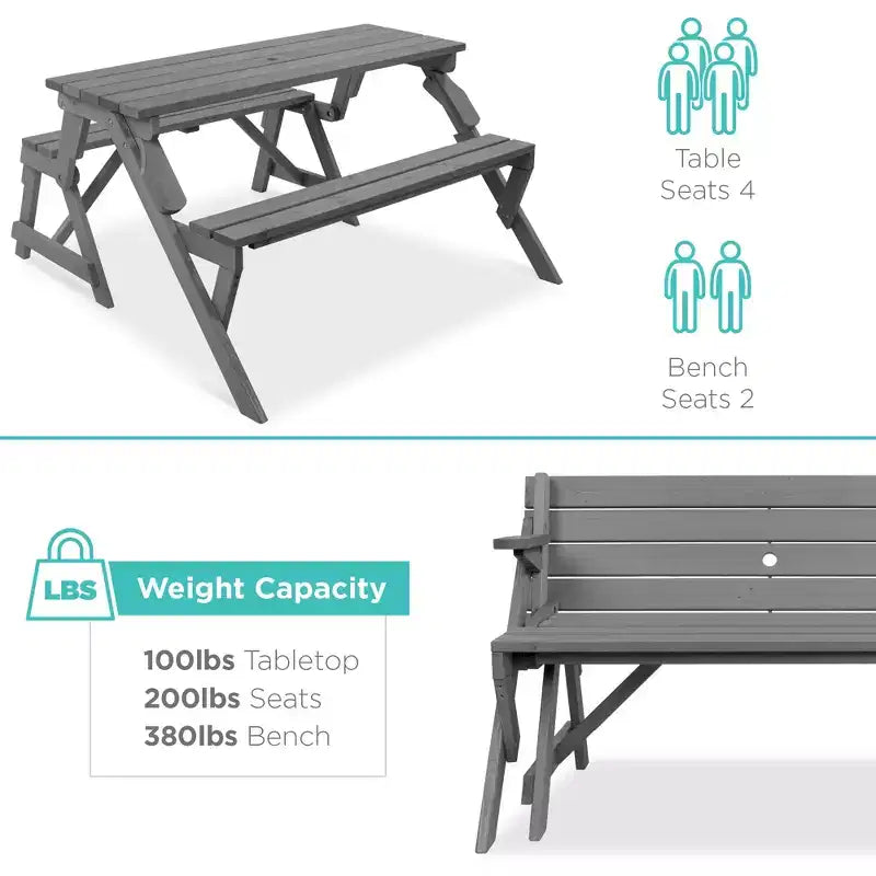 Best Choice Products Tavolo da Picnic/Panca da Giardino in Legno 2-in-1 Trasformabile da Esterno con Foro per Ombrellone - Naturale