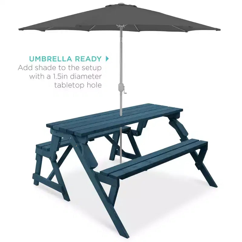 Best Choice Products Tavolo da Picnic/Panca da Giardino in Legno 2-in-1 Trasformabile da Esterno con Foro per Ombrellone - Naturale