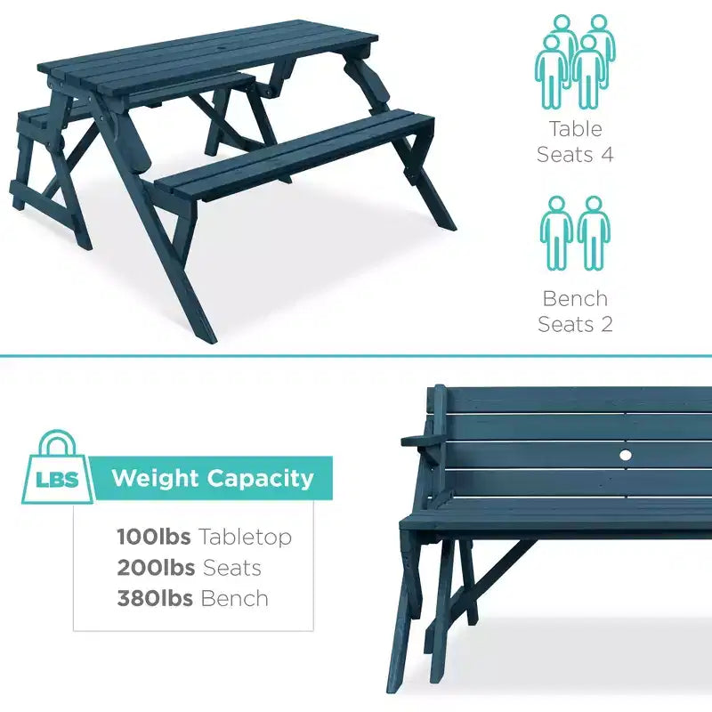 Best Choice Products Tavolo da Picnic/Panca da Giardino in Legno 2-in-1 Trasformabile da Esterno con Foro per Ombrellone - Naturale