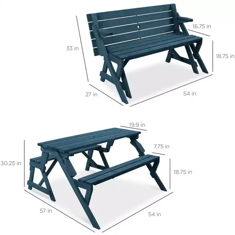 Best Choice Products Tavolo da Picnic/Panca da Giardino in Legno 2-in-1 Trasformabile da Esterno con Foro per Ombrellone - Naturale