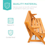 Best Choice Products Tavolo da Picnic/Panca da Giardino in Legno 2-in-1 Trasformabile da Esterno con Foro per Ombrellone - Naturale