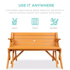 Best Choice Products Tavolo da Picnic/Panca da Giardino in Legno 2-in-1 Trasformabile da Esterno con Foro per Ombrellone - Naturale