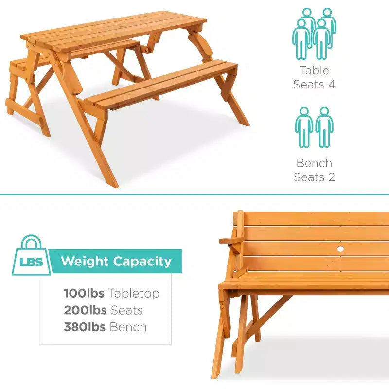 Best Choice Products Tavolo da Picnic/Panca da Giardino in Legno 2-in-1 Trasformabile da Esterno con Foro per Ombrellone - Naturale