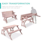 Best Choice Products Tavolo da Picnic/Panca da Giardino in Legno 2-in-1 Trasformabile da Esterno con Foro per Ombrellone - Naturale