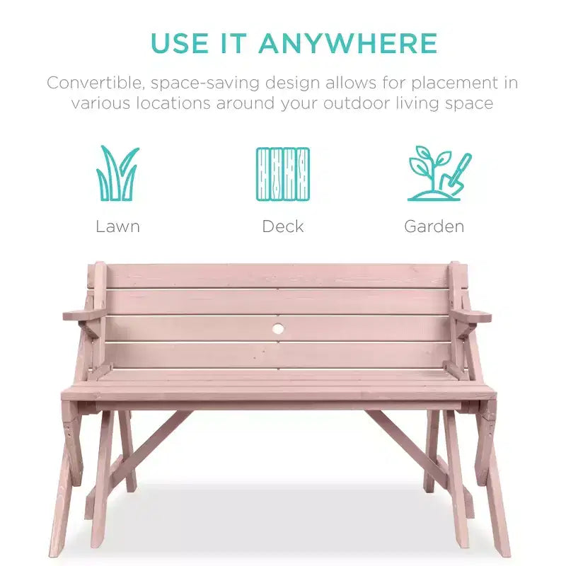Best Choice Products Tavolo da Picnic/Panca da Giardino in Legno 2-in-1 Trasformabile da Esterno con Foro per Ombrellone - Naturale