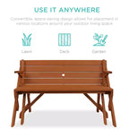 Best Choice Products Tavolo da Picnic/Panca da Giardino in Legno 2-in-1 Trasformabile da Esterno con Foro per Ombrellone - Naturale