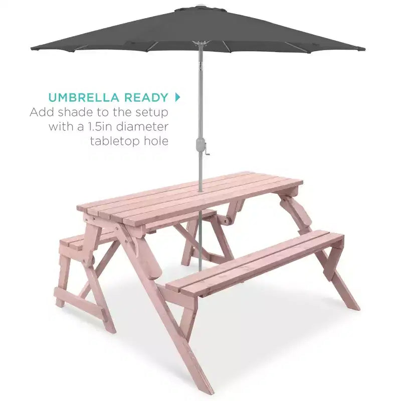 Best Choice Products Tavolo da Picnic/Panca da Giardino in Legno 2-in-1 Trasformabile da Esterno con Foro per Ombrellone - Naturale
