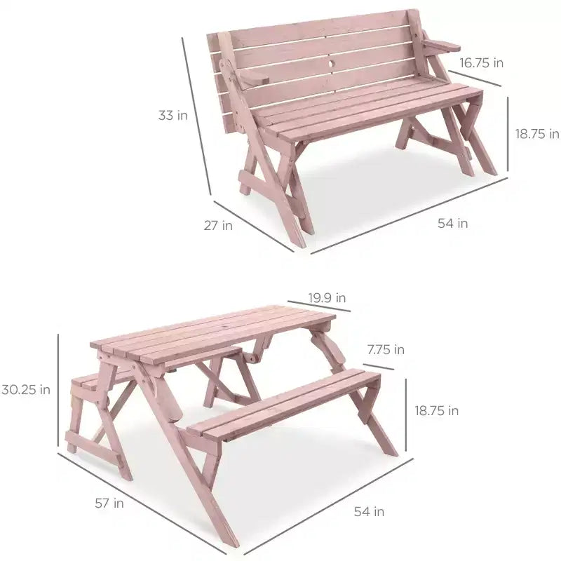 Best Choice Products Tavolo da Picnic/Panca da Giardino in Legno 2-in-1 Trasformabile da Esterno con Foro per Ombrellone - Naturale