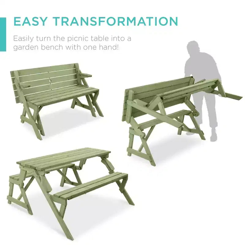 Best Choice Products Tavolo da Picnic/Panca da Giardino in Legno 2-in-1 Trasformabile da Esterno con Foro per Ombrellone - Naturale