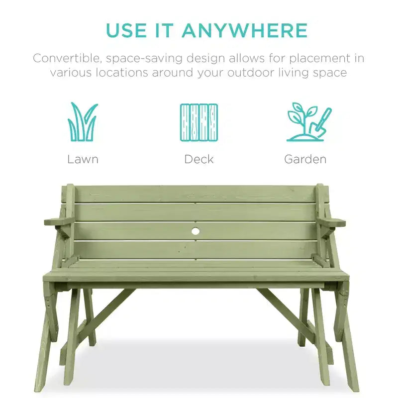 Best Choice Products Tavolo da Picnic/Panca da Giardino in Legno 2-in-1 Trasformabile da Esterno con Foro per Ombrellone - Naturale