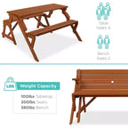 Best Choice Products Tavolo da Picnic/Panca da Giardino in Legno 2-in-1 Trasformabile da Esterno con Foro per Ombrellone - Naturale