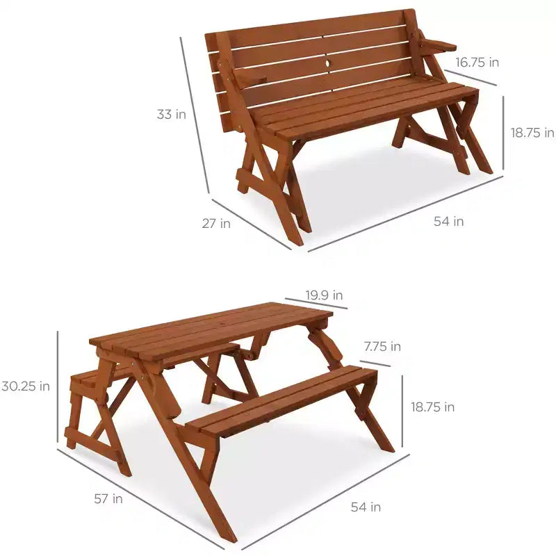 Best Choice Products Tavolo da Picnic/Panca da Giardino in Legno 2-in-1 Trasformabile da Esterno con Foro per Ombrellone - Naturale