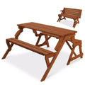 Best Choice Products Tavolo da Picnic/Panca da Giardino in Legno 2-in-1 Trasformabile da Esterno con Foro per Ombrellone - Naturale