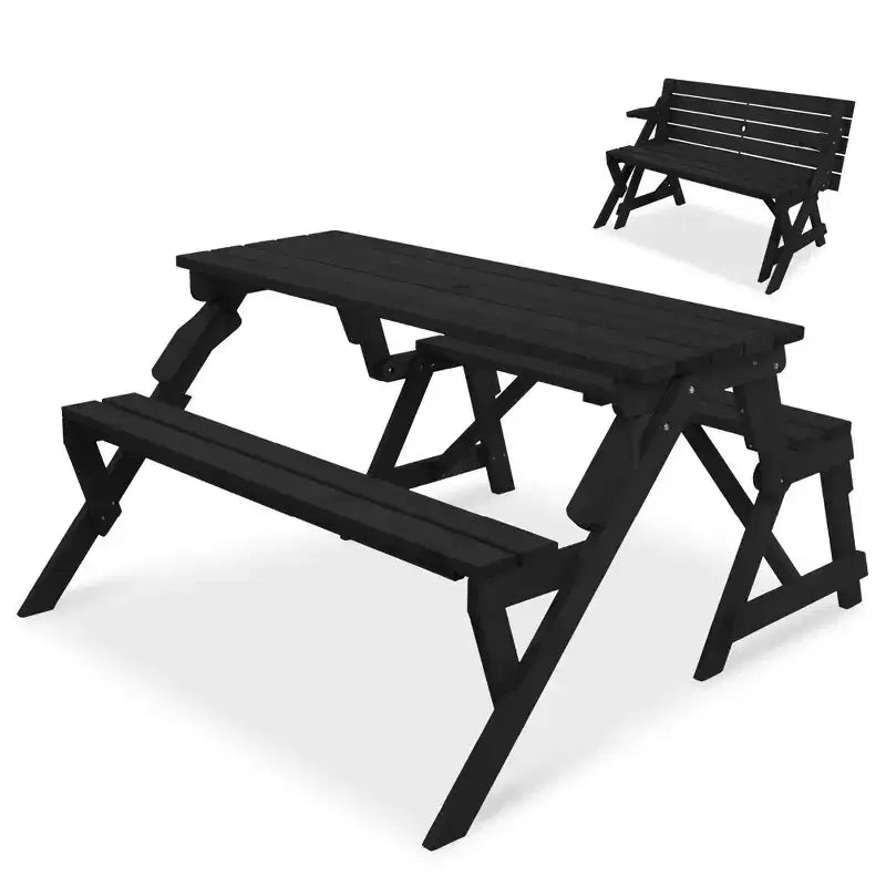 Best Choice Products Tavolo da Picnic/Panca da Giardino in Legno 2-in-1 Trasformabile da Esterno con Foro per Ombrellone - Naturale