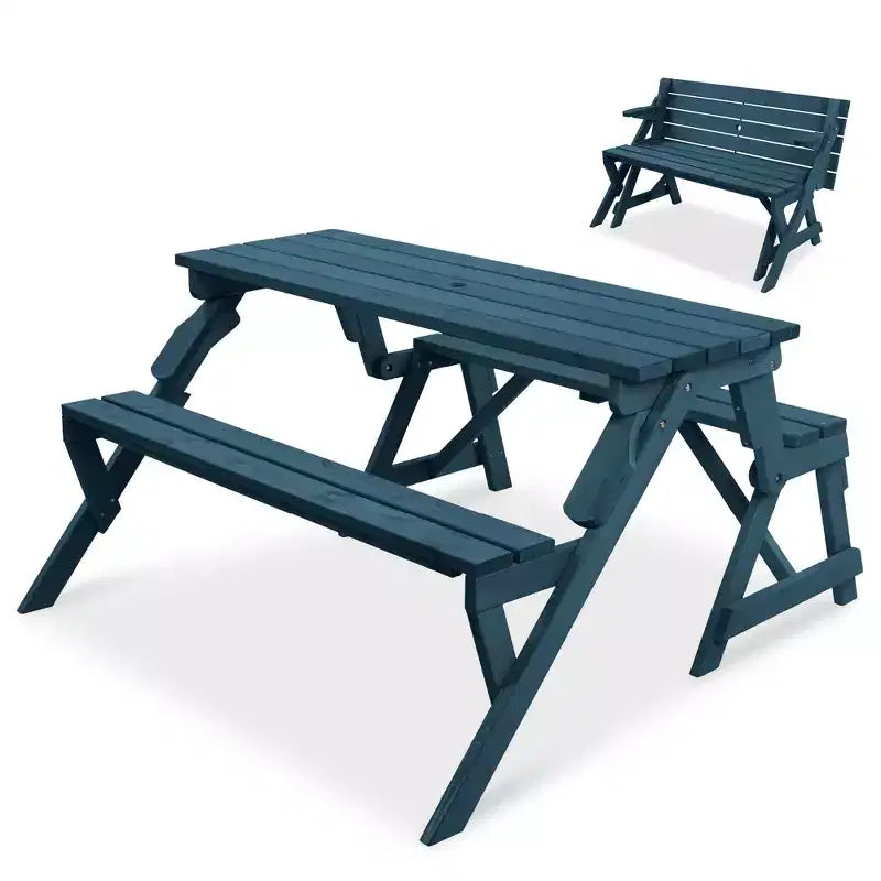 Best Choice Products Tavolo da Picnic/Panca da Giardino in Legno 2-in-1 Trasformabile da Esterno con Foro per Ombrellone - Naturale