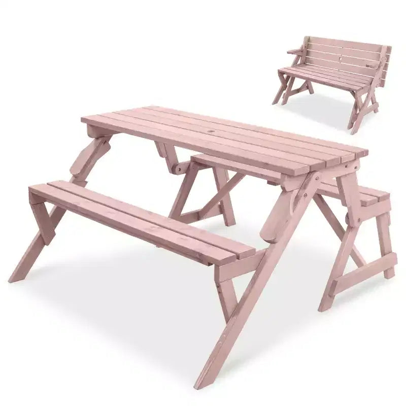 Best Choice Products Tavolo da Picnic/Panca da Giardino in Legno 2-in-1 Trasformabile da Esterno con Foro per Ombrellone - Naturale