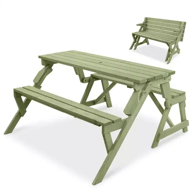 Best Choice Products Tavolo da Picnic/Panca da Giardino in Legno 2-in-1 Trasformabile da Esterno con Foro per Ombrellone - Naturale