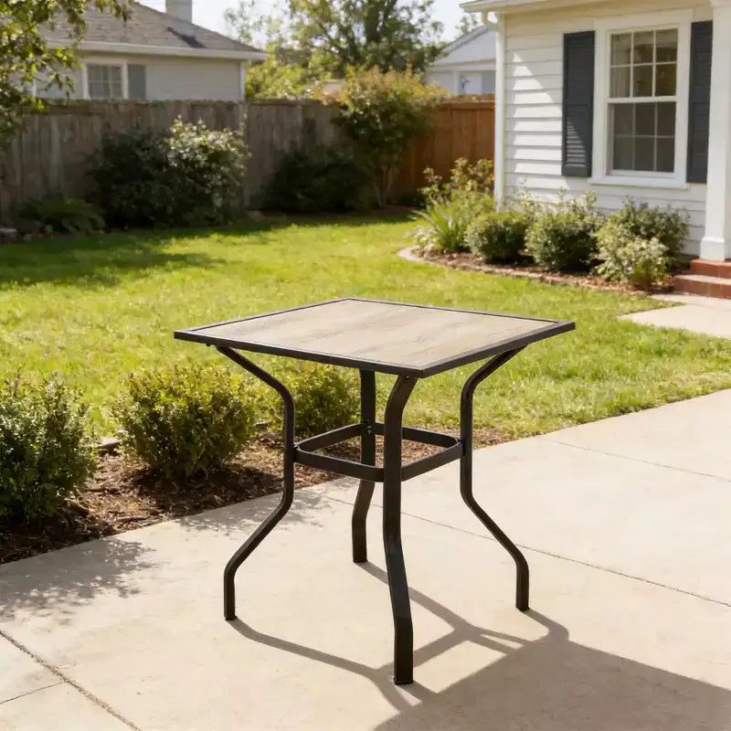 Clihome 31 Square Outdoor Bar Height Table, Metal Frame Faux Wood Top, Weather Resistant Patio Bar Table for Backyard Deck Poolside