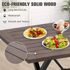 Tavolo da pranzo per esterni EAGLE PEAK a 6 posti con foro per ombrellone, tavolo da patio in legno naturale e acciaio per giardino, terrazza e cortile Marrone