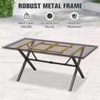 Tavolo da pranzo per esterni EAGLE PEAK a 6 posti con foro per ombrellone, tavolo da patio in legno naturale e acciaio per giardino, terrazza e cortile Marrone