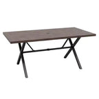 Tavolo da pranzo per esterni EAGLE PEAK a 6 posti con foro per ombrellone, tavolo da patio in legno naturale e acciaio per giardino, terrazza e cortile Marrone