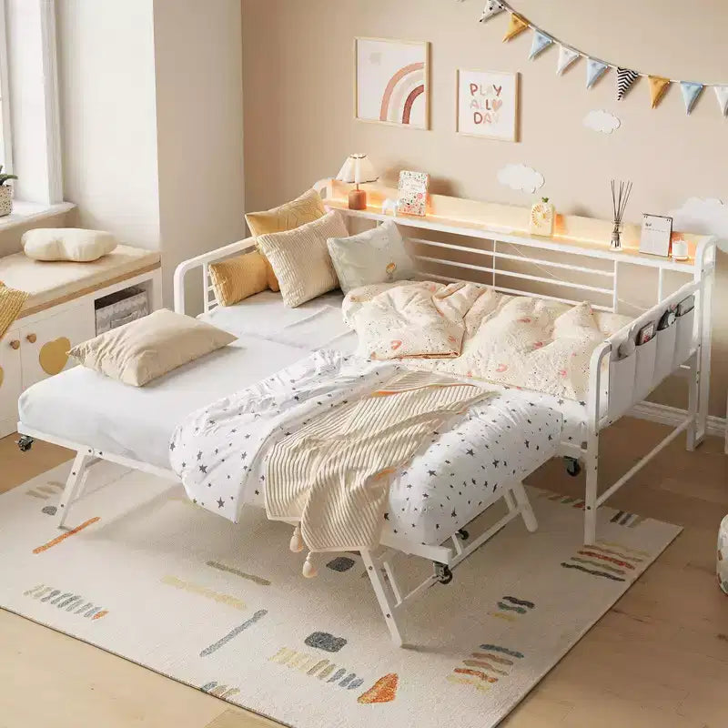 Divano Letto Singolo Coolmee con Letto Estraibile, Testiera Contenitore + Stazione di Ricarica e Borse Extra, Robusto Divano Letto per Soggiorno e Camera degli Ospiti