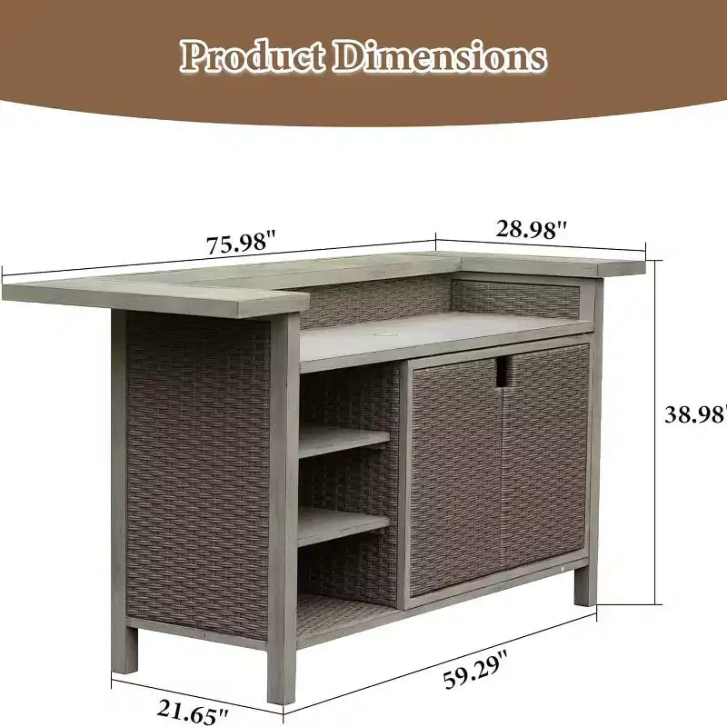 GDFStudio Wioletta Tavolo Bar in Alluminio e Rattan da Esterno Stile Rustico con Armadietto