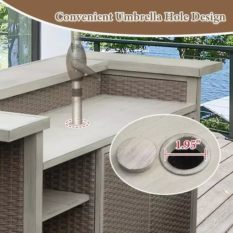 GDFStudio Wioletta Tavolo Bar in Alluminio e Rattan da Esterno Stile Rustico con Armadietto