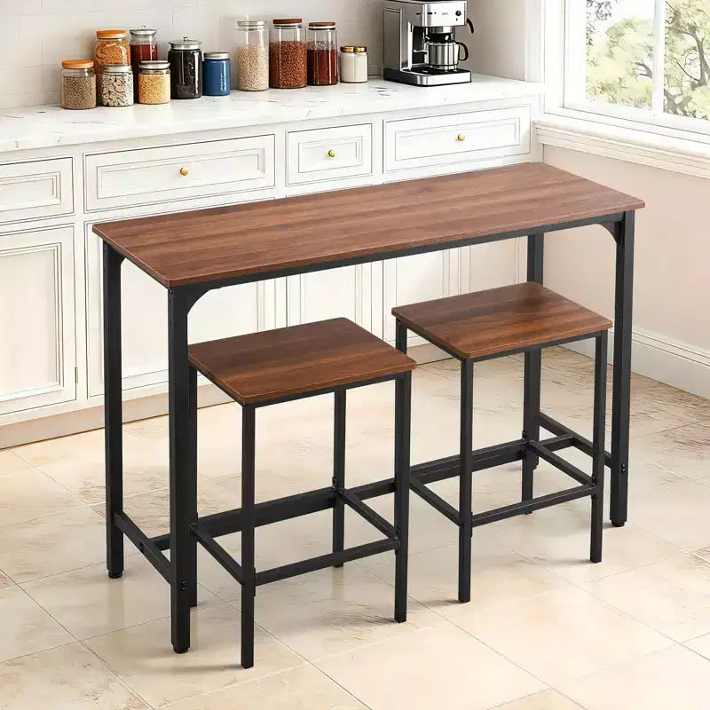 VEVOR Tavolo da Bar, Set da 3 Pezzi con 47 Tavoli da Bar, Set Tavoli e Sedie da Bar con Design a Bordo Arrotondato, Tavolo da Pub Rettangolare con Due Sgabelli, Multicolore