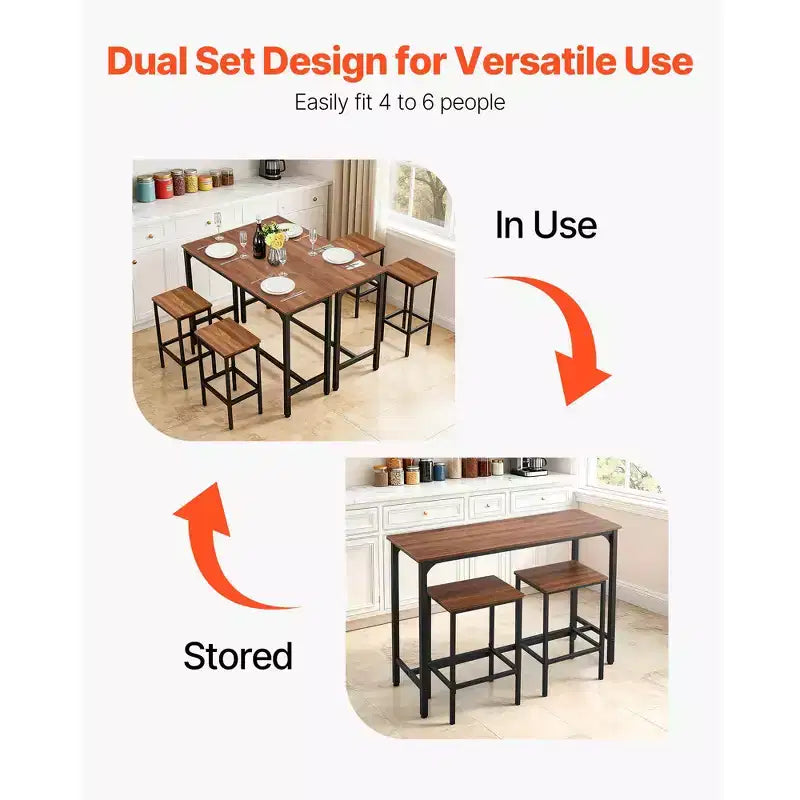 VEVOR Tavolo da Bar, Set da 3 Pezzi con 47 Tavoli da Bar, Set Tavoli e Sedie da Bar con Design a Bordo Arrotondato, Tavolo da Pub Rettangolare con Due Sgabelli, Multicolore